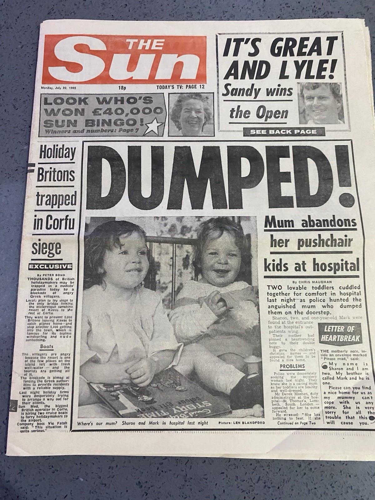 The Sun Newspaper July 22 1985 Sandy Lyle Wins Open Golf Championship