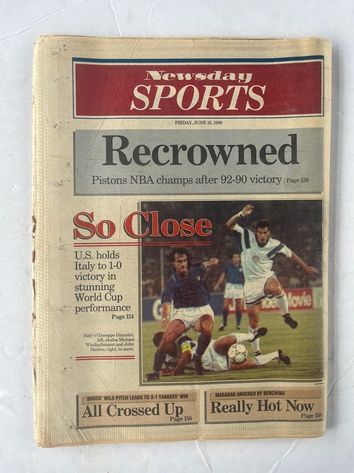 New York Newsday Newspaper NY June 15 1990 Detroit Pistons US Italy World Cup
