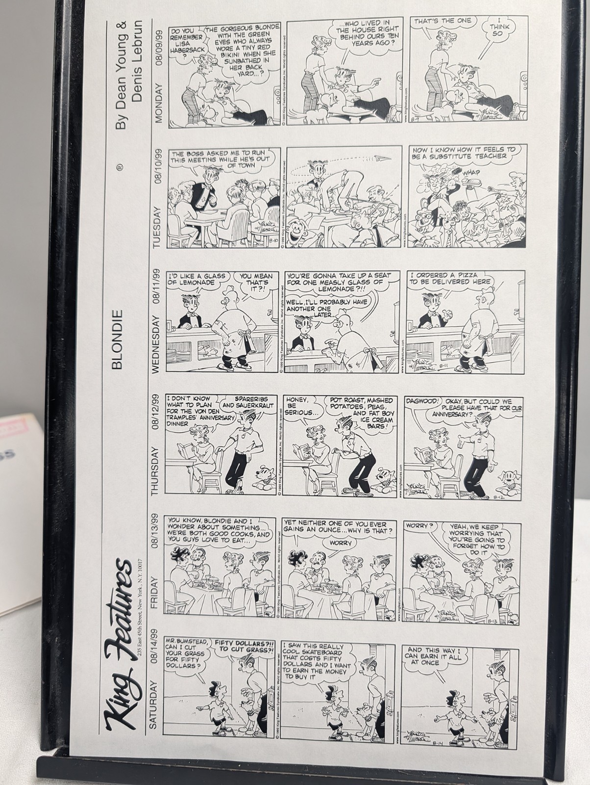1999 King Features / North America Syndicate newspaper reproduction packet