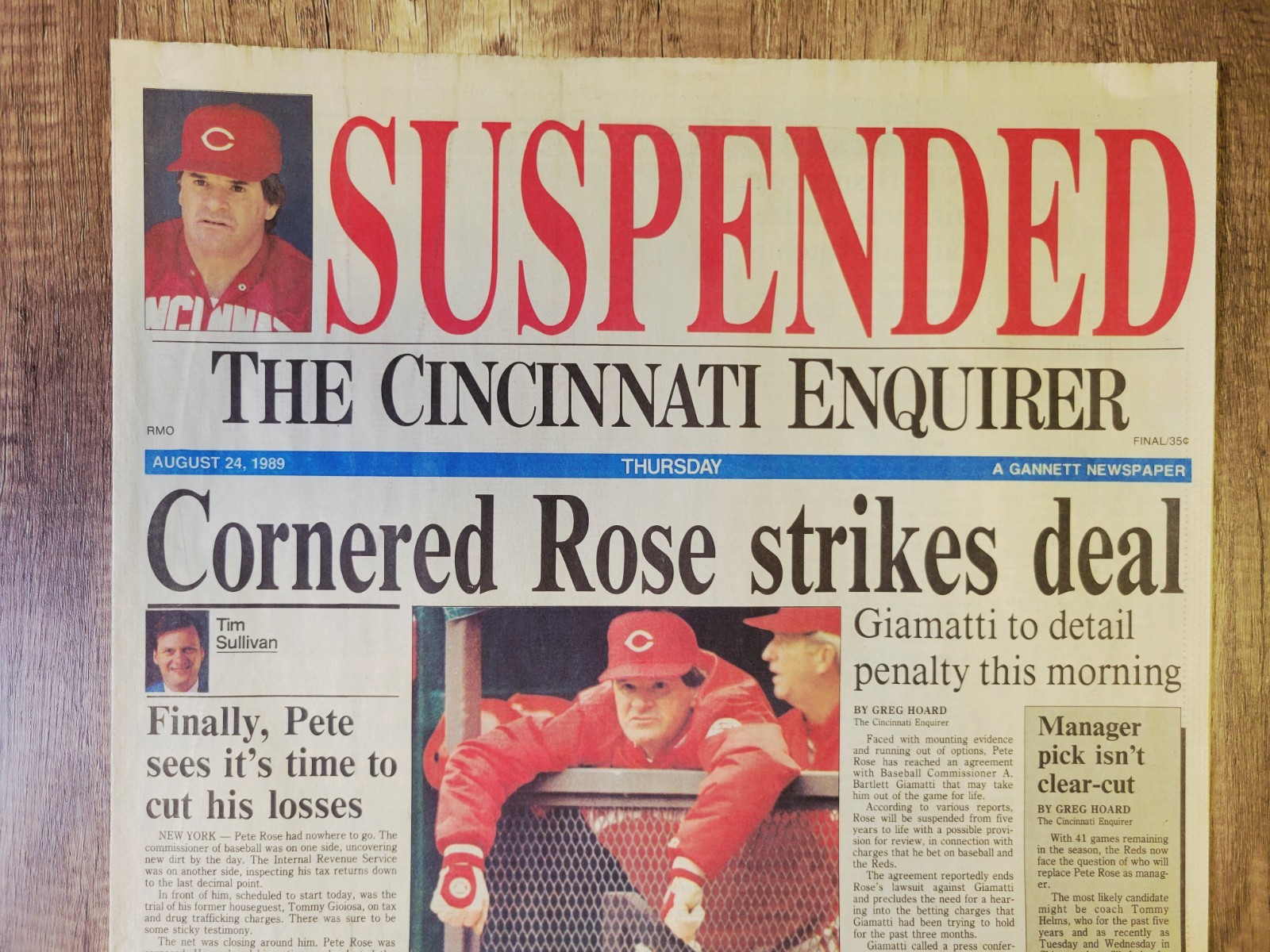1989 Aug: Cincinnati Enquirer MLB Baseball – Reds Pete Rose Suspended/Banished!