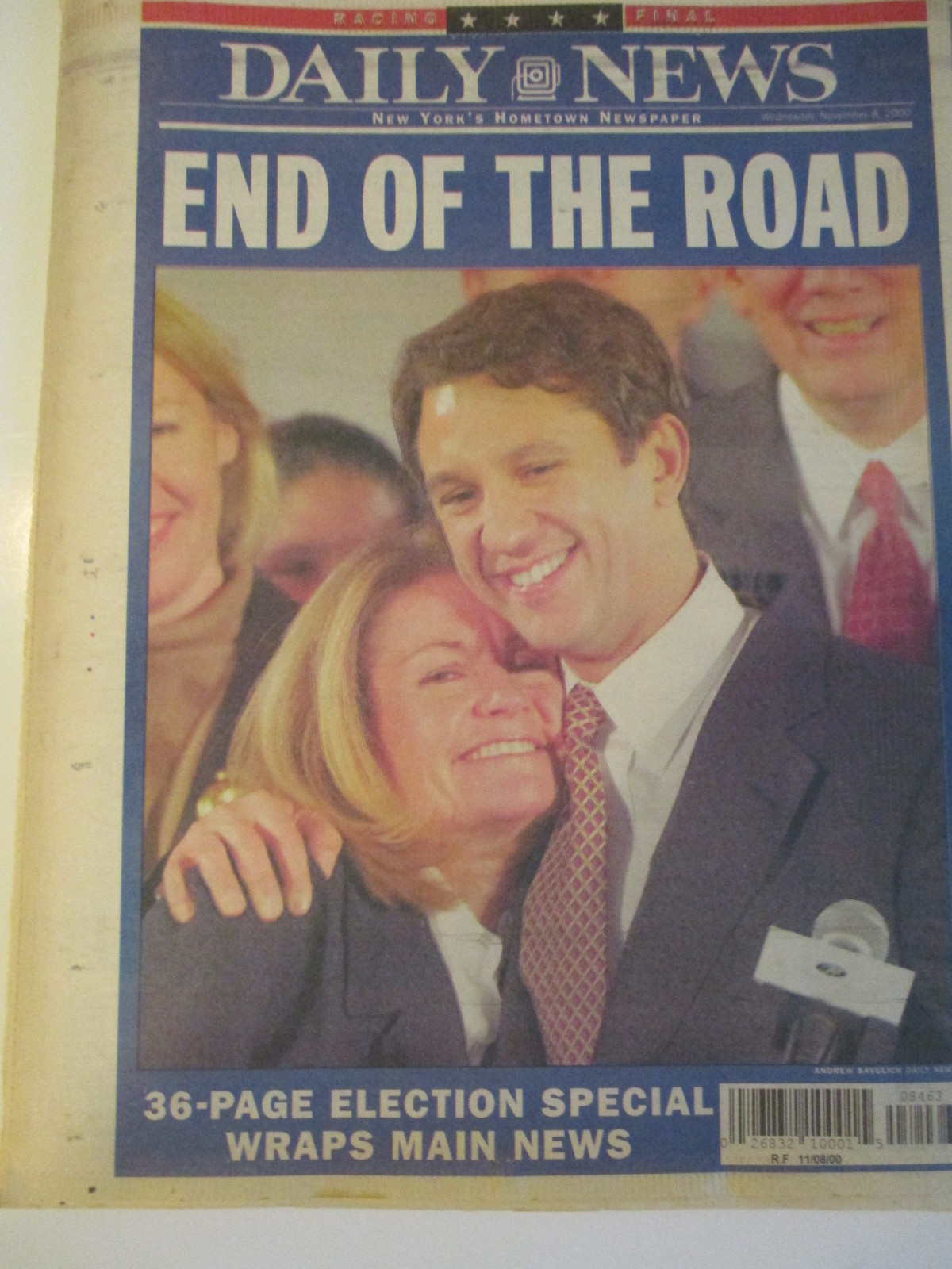 HILLARY CLINTON WINS NY NEW YORK daily news NEWSPAPER NOV 8, 2000 capitol hill