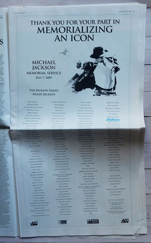 MICHAEL JACKSON Tribute Special Section Los Angeles Times LA Newspaper Memorial