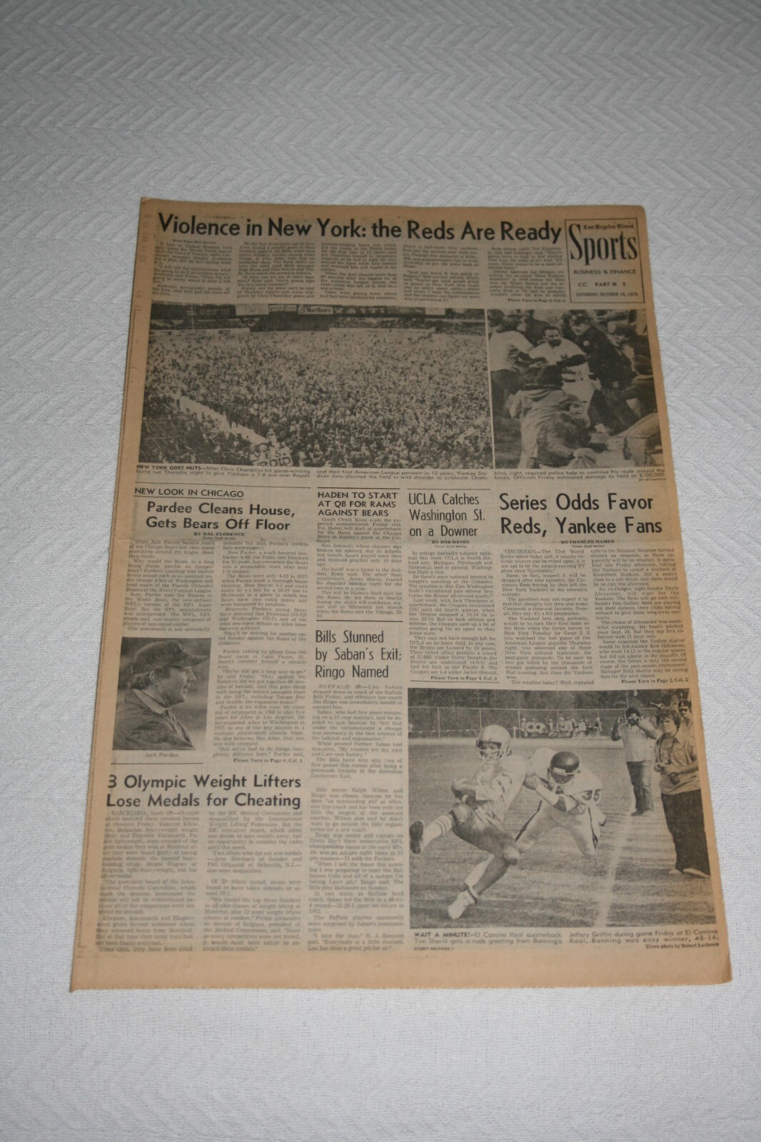 1976 LA Times Sports Section * World Series Cincinnati Reds vs New York Yankees