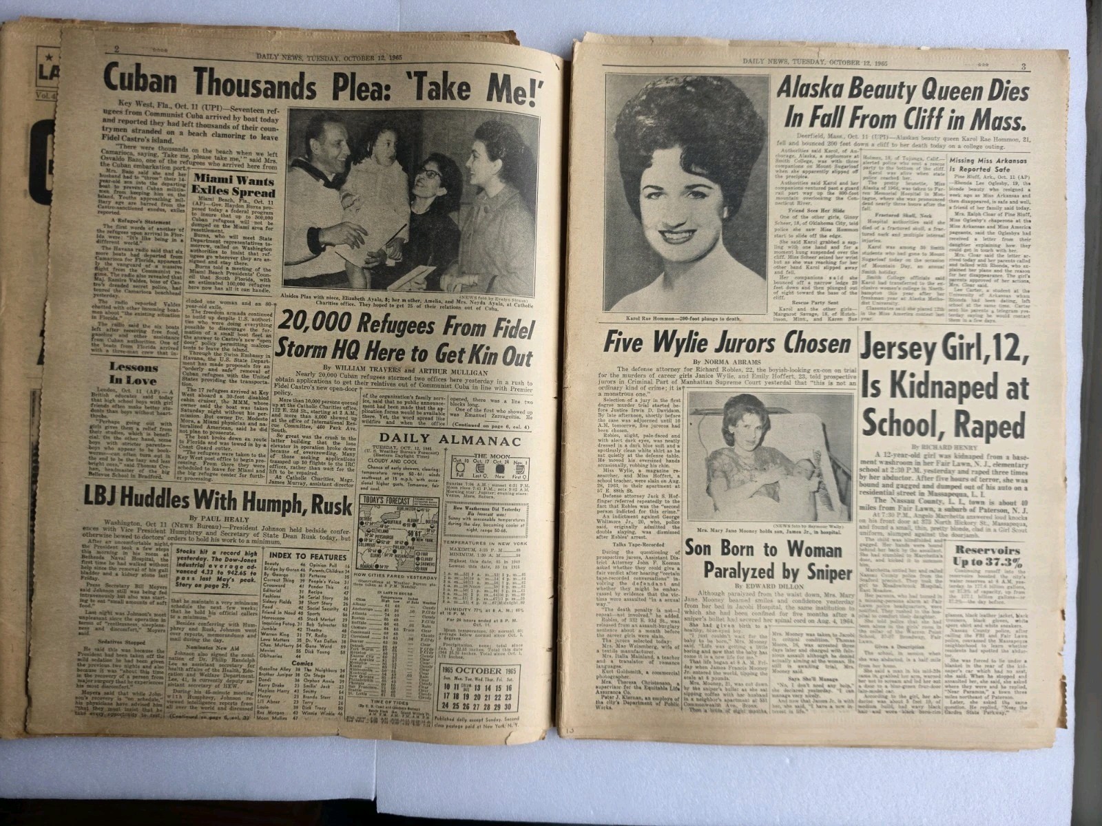 Lot of 2 – GIRL 12, KIDNAP FROM SCHOOL New York Daily News October 12 & 14 1965