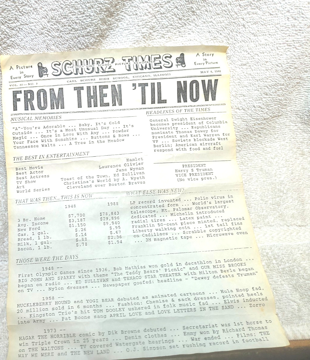 1948 Schurz Times Headline Of The Times That Was Then This Is Now Paper