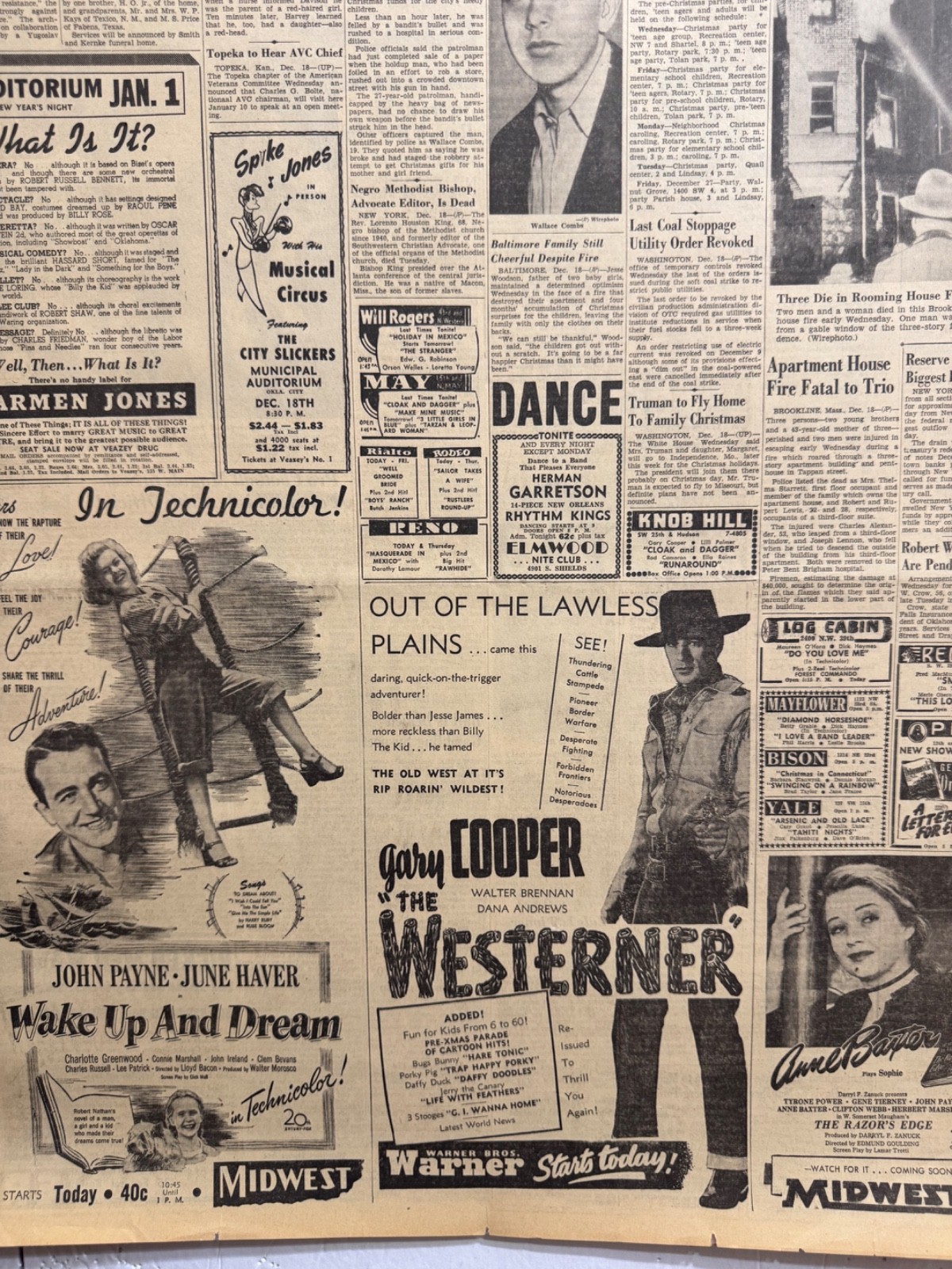 1946 DEC. MOVIE ADS 26 OKLA. CITY NEWSPAPER PAGES WITH LOTS OF ADS GROUP #25