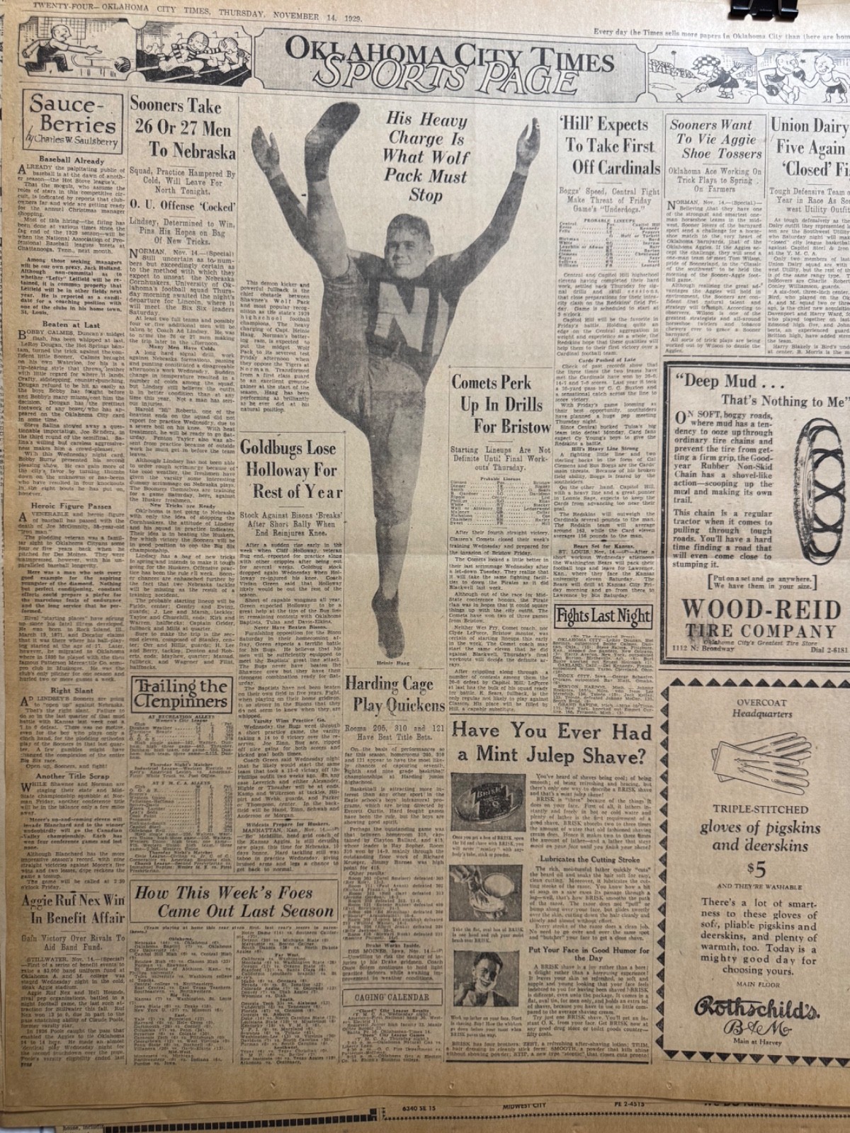 1929 NORMAN HIGHSCHOOL,OK. OKLA. CITY NEWSPAPER PAGE W/KICKER FREE SHIPPING