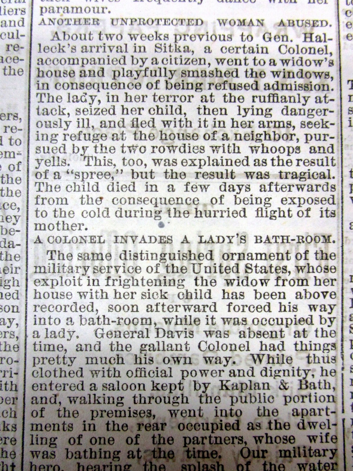 1869 newspaper ALASKA ‘s NATIVE AMERICANS are ABUSED by US SOLDIERS aftrPURCHASE