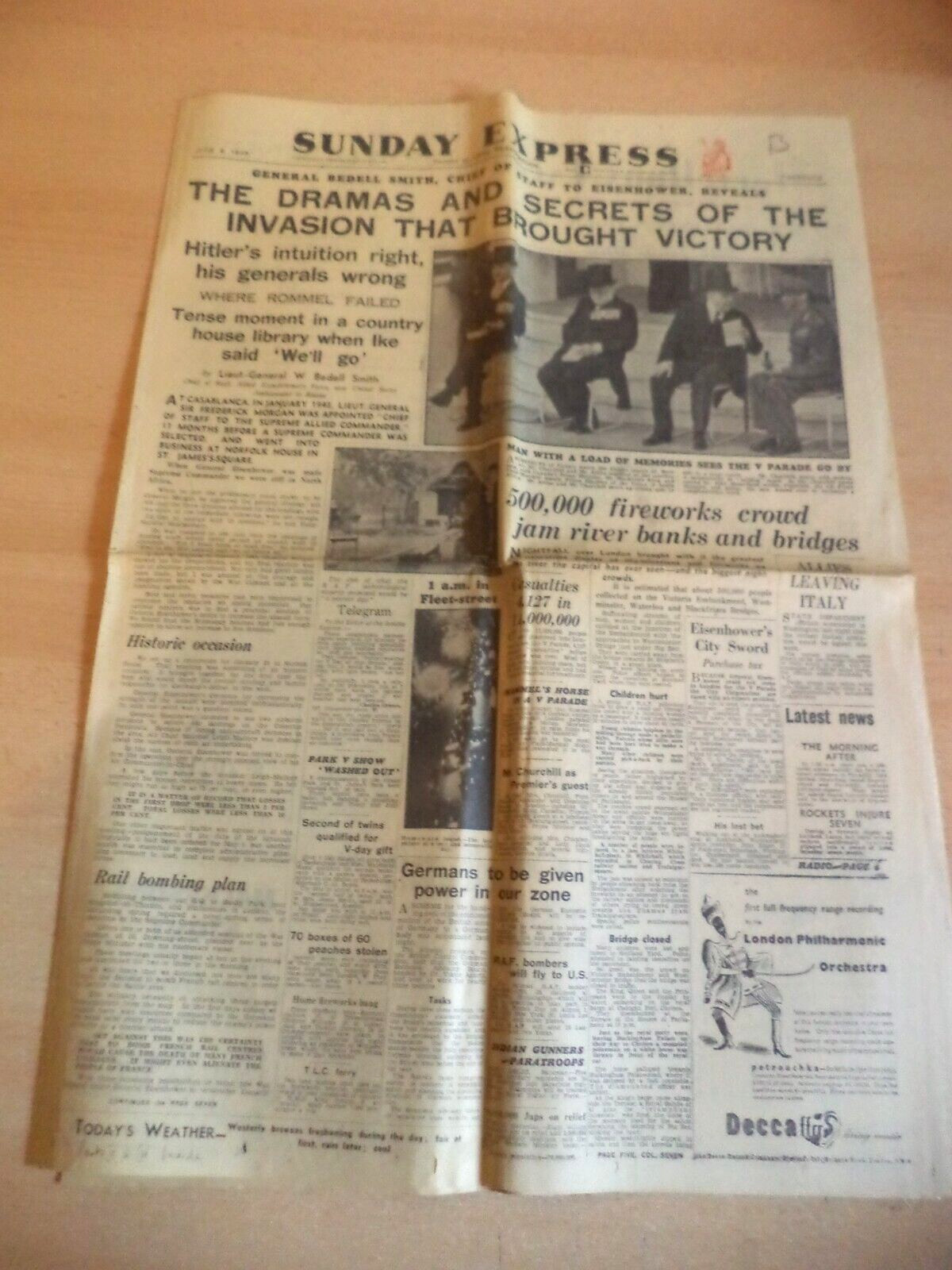 sunday express OLD VINTAGE orig 1940s NEWSPAPER 9 june 1946 ww2 d-day landings