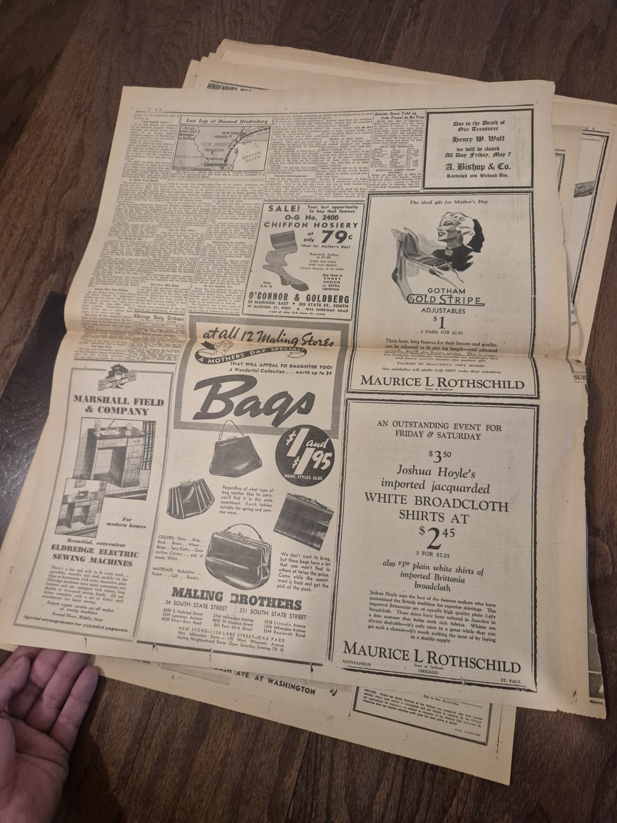 Lot of 2 extra May 7, 1937 Zep Explodes Hindenburg Chicago Daily Gary Post