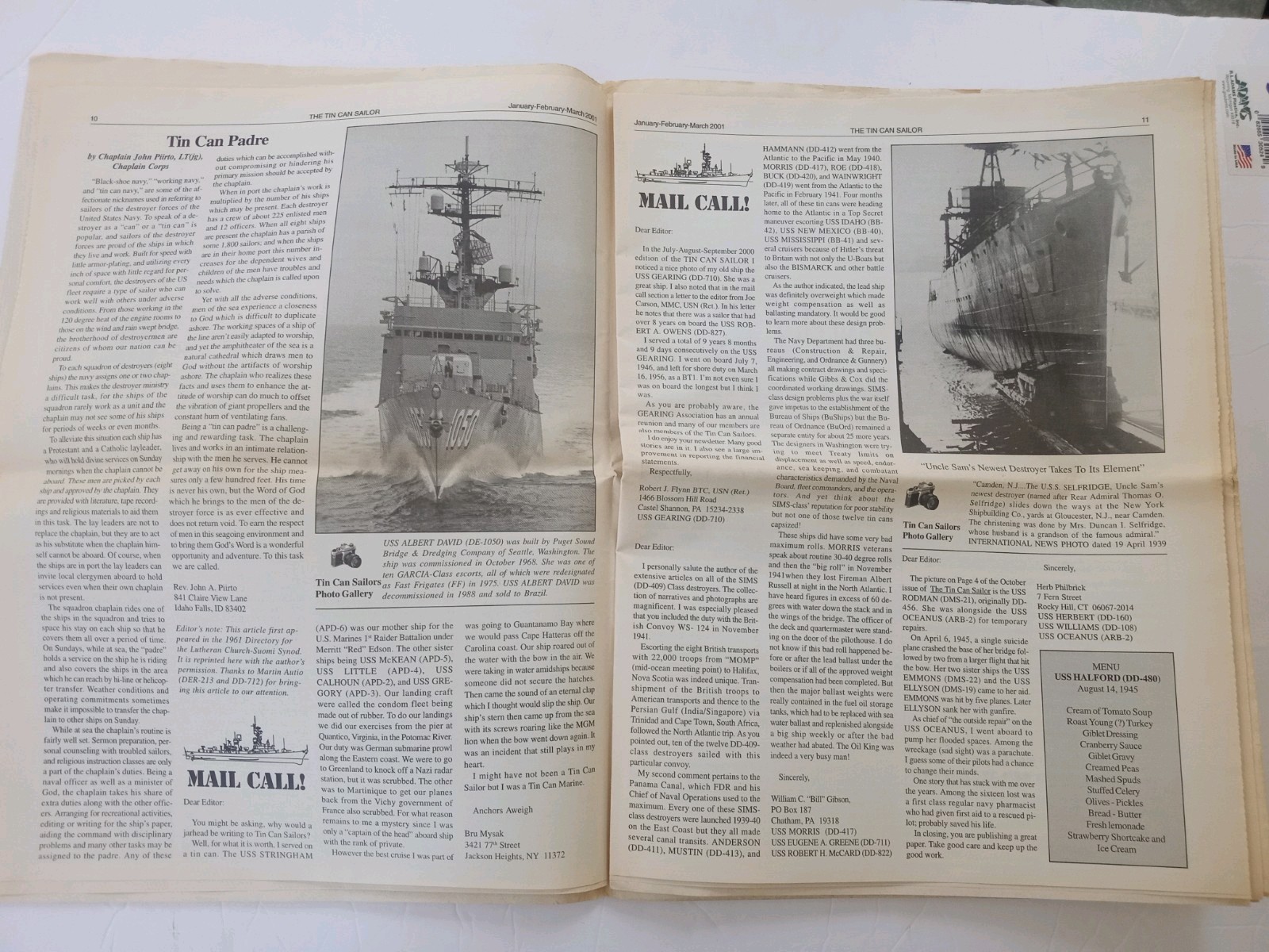 The TIN CAN SAILOR Newspaper 2001 Vol 25 #1 DESTROYER OPERATIONS AGAINST ITALY