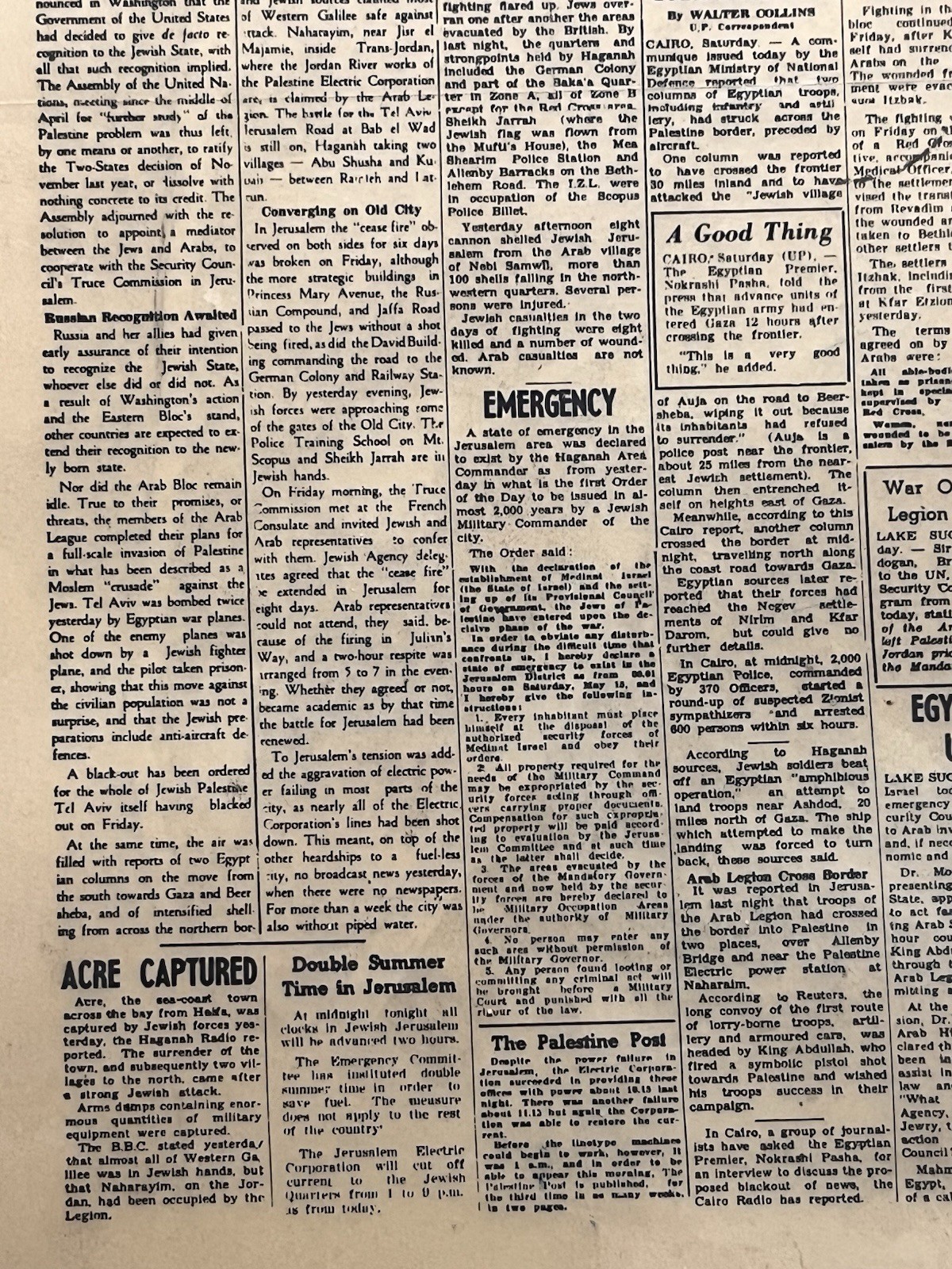 1948 Yom Haatzmaut REPRO PALESTINE POST THE STATE OF ISRAEL BORN POSTER 18″X24″