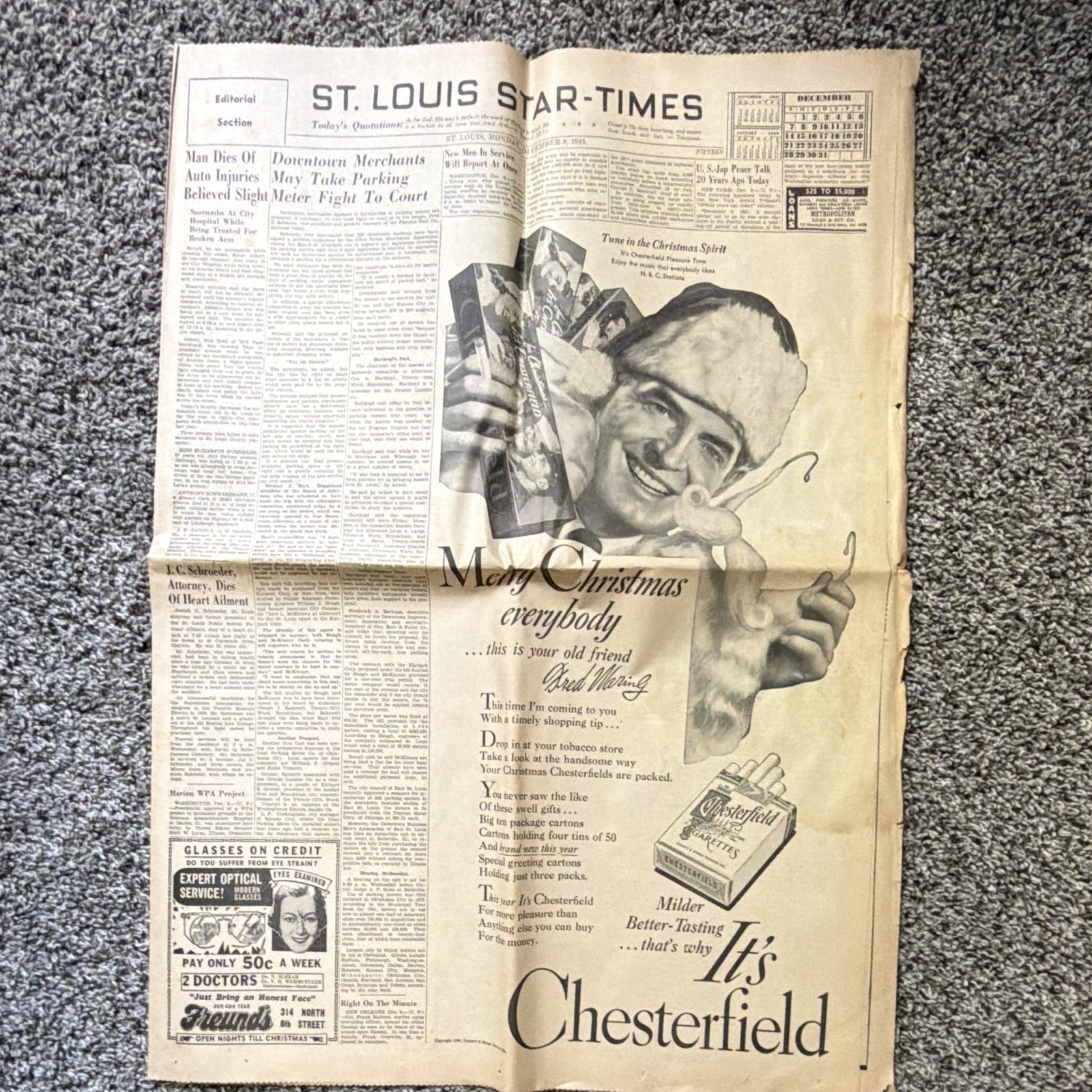 St Louis Star-Times Dec 8 1941 8th War Extra Pearl Harbor War Declared WWII