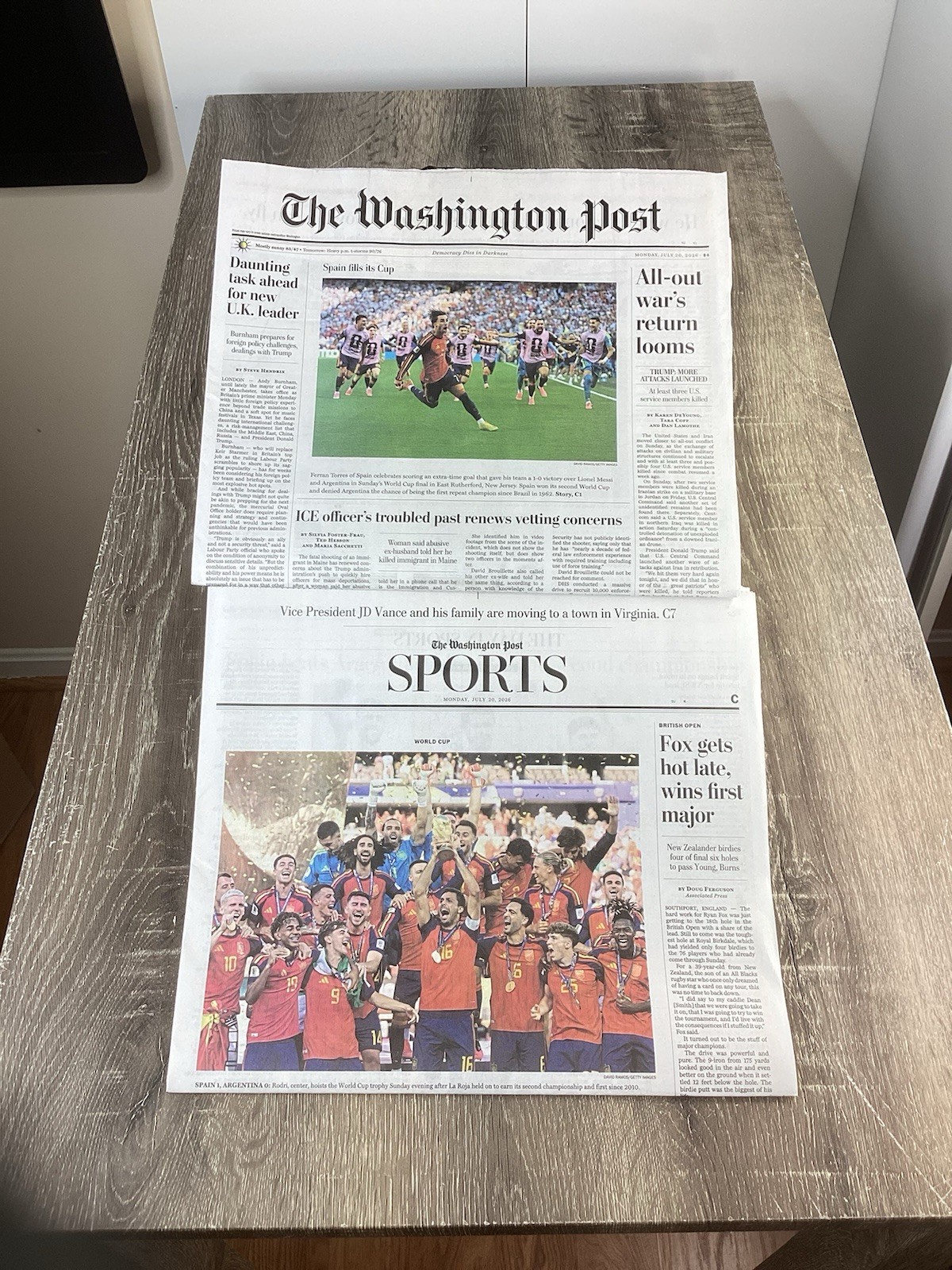 NEW SPAIN BEATS ARGENTINA TO WIN WORLD CUP The Washington Post Monday 7-20- 2026