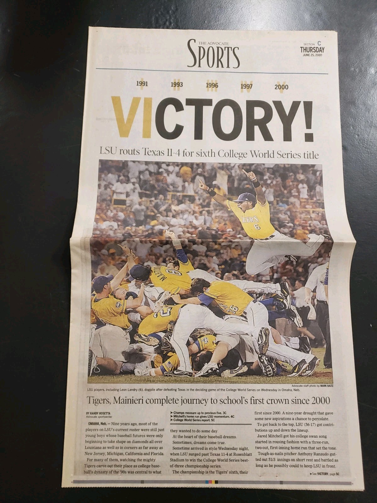 LSU Tigers Baseball 2009 National Champions ADVOCATE Newspaper Baton Rouge