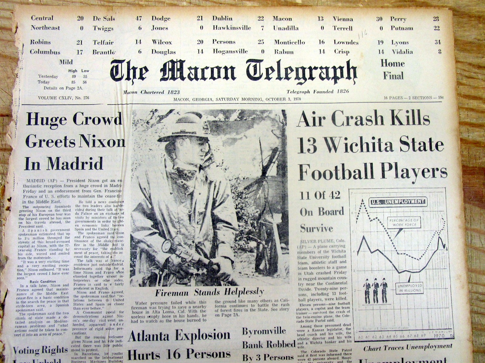 1970 newspaper WICHITA STATE FOOTBALL TEAM DISASTER -PLANE CRASH 13 players DEAD