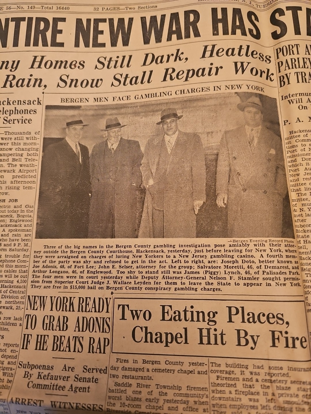 Lot Of 4 BERGEN EVENING RECORD NEWSPAPERS 1944, 49, 50 WW2
