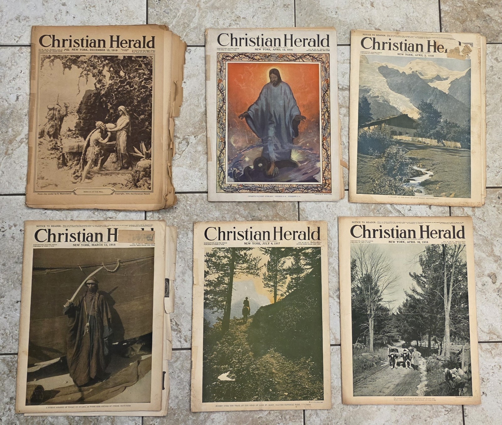 SIX Vintage Christian Herald Magazines 1916 1917 1918 Antique Religion WWI Era
