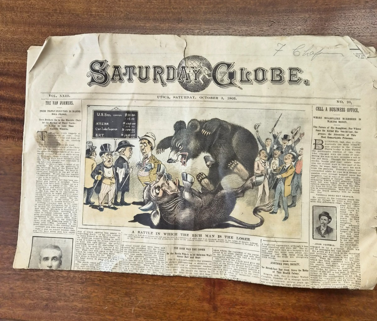 ANTIQUE NEWSPAPER: 1903 Saturday Globe, Utica, NY, Bulls & Bears