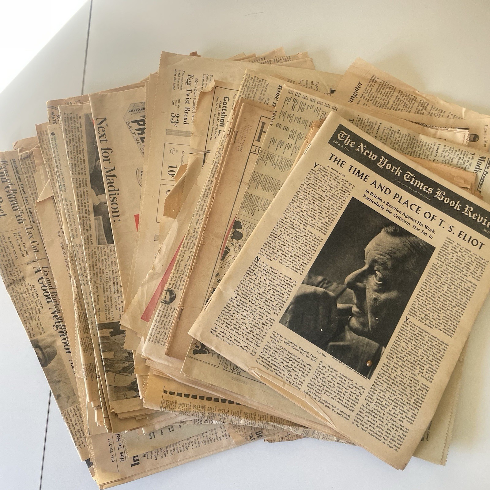 Vintage Newspaper Ephemera Lot 1925, 1953-1973 WI State Journal, Capital Times