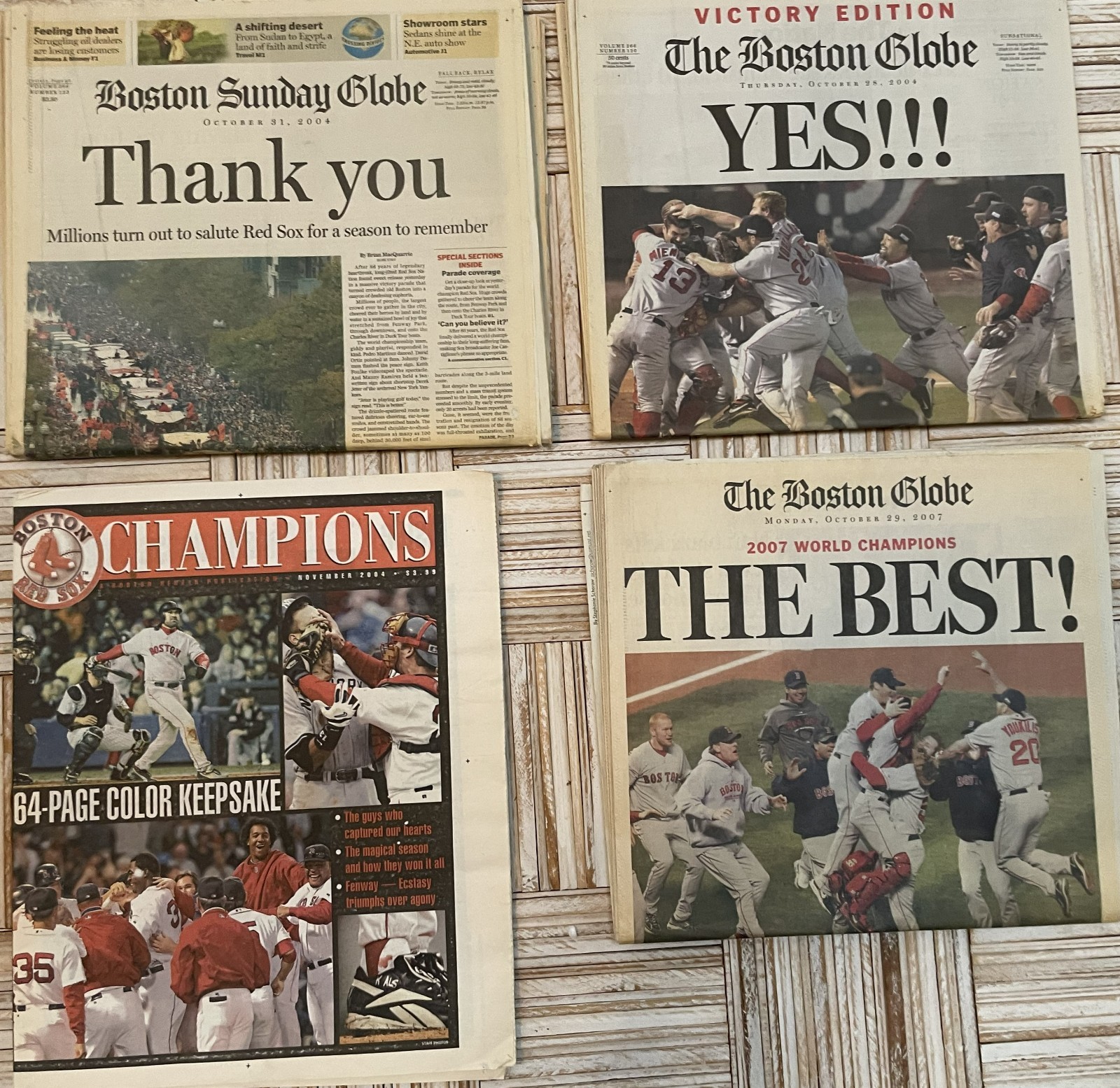 Boston Red Sox 2004 & 2007 World Series Victories Boston Globe Newspapers & More