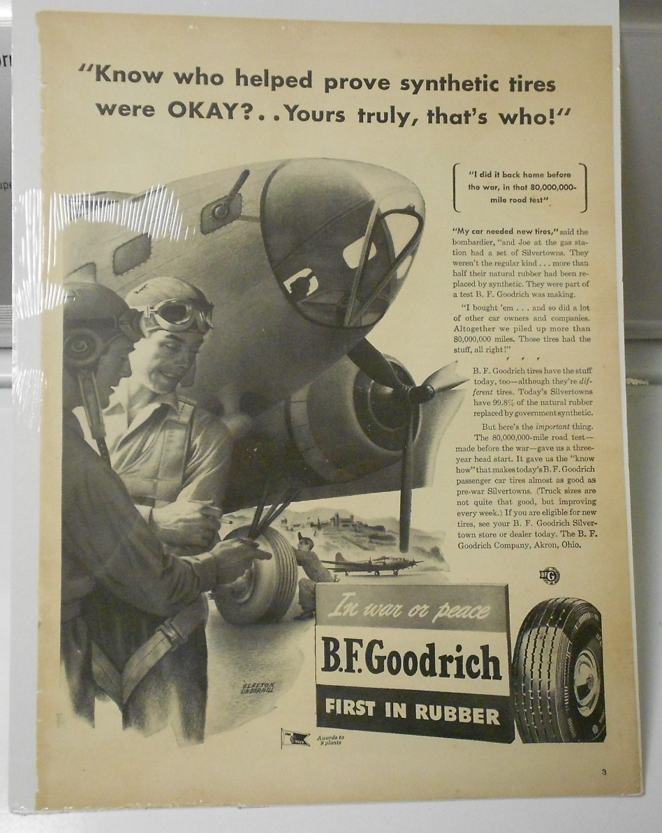 1940s WW 2 II BF Goodrich BOMBER Tires Pilots Full Page 10×15
