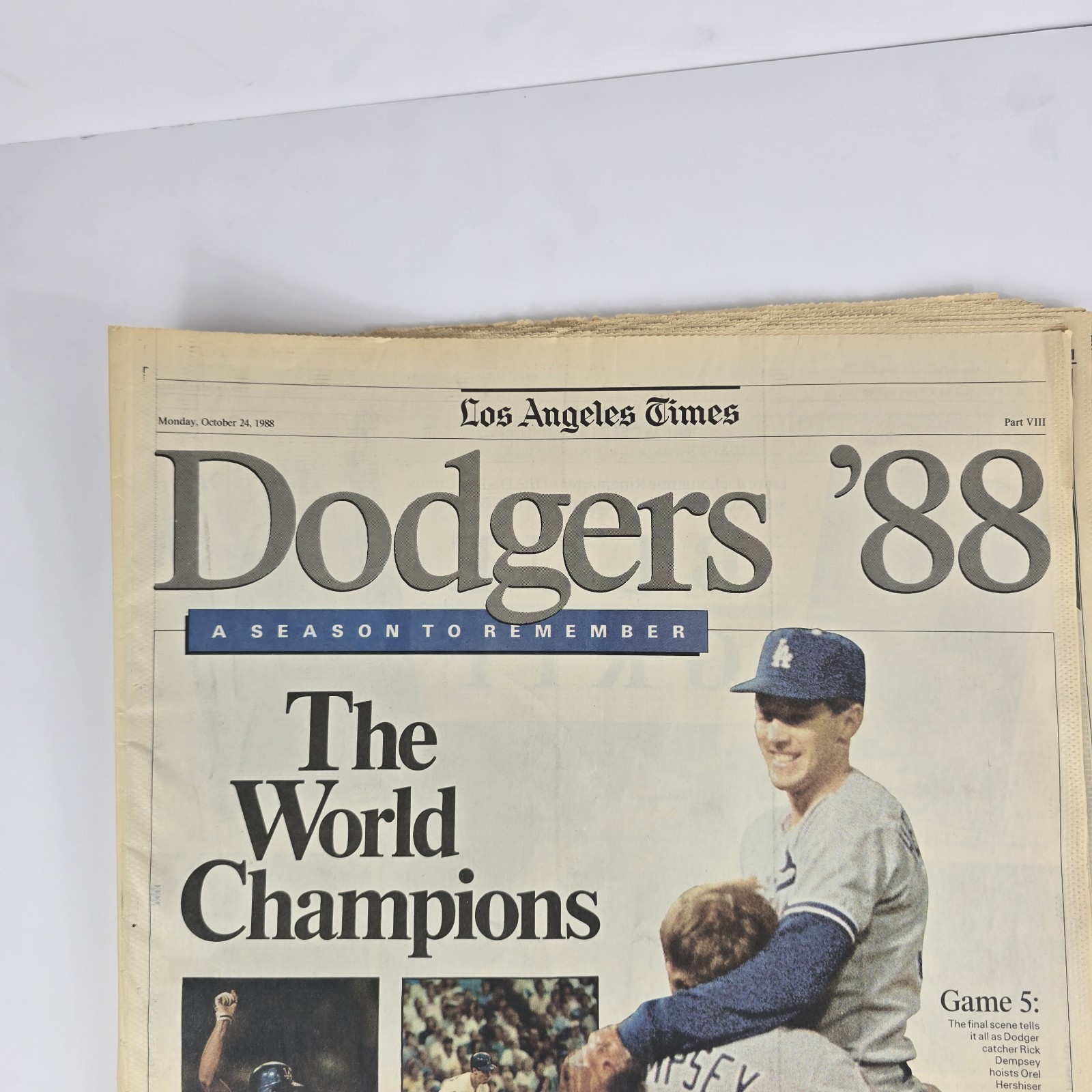 1988 Los Angeles Dodgers World Series Champions Newspaper