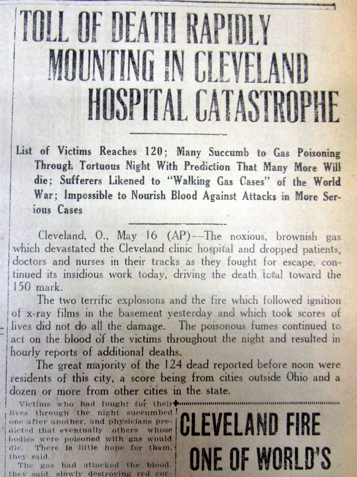 4 1929 newspapers 123 ARE DEAD in the CLEVELAND MEDICAL CLINIC FIRE DISASTER
