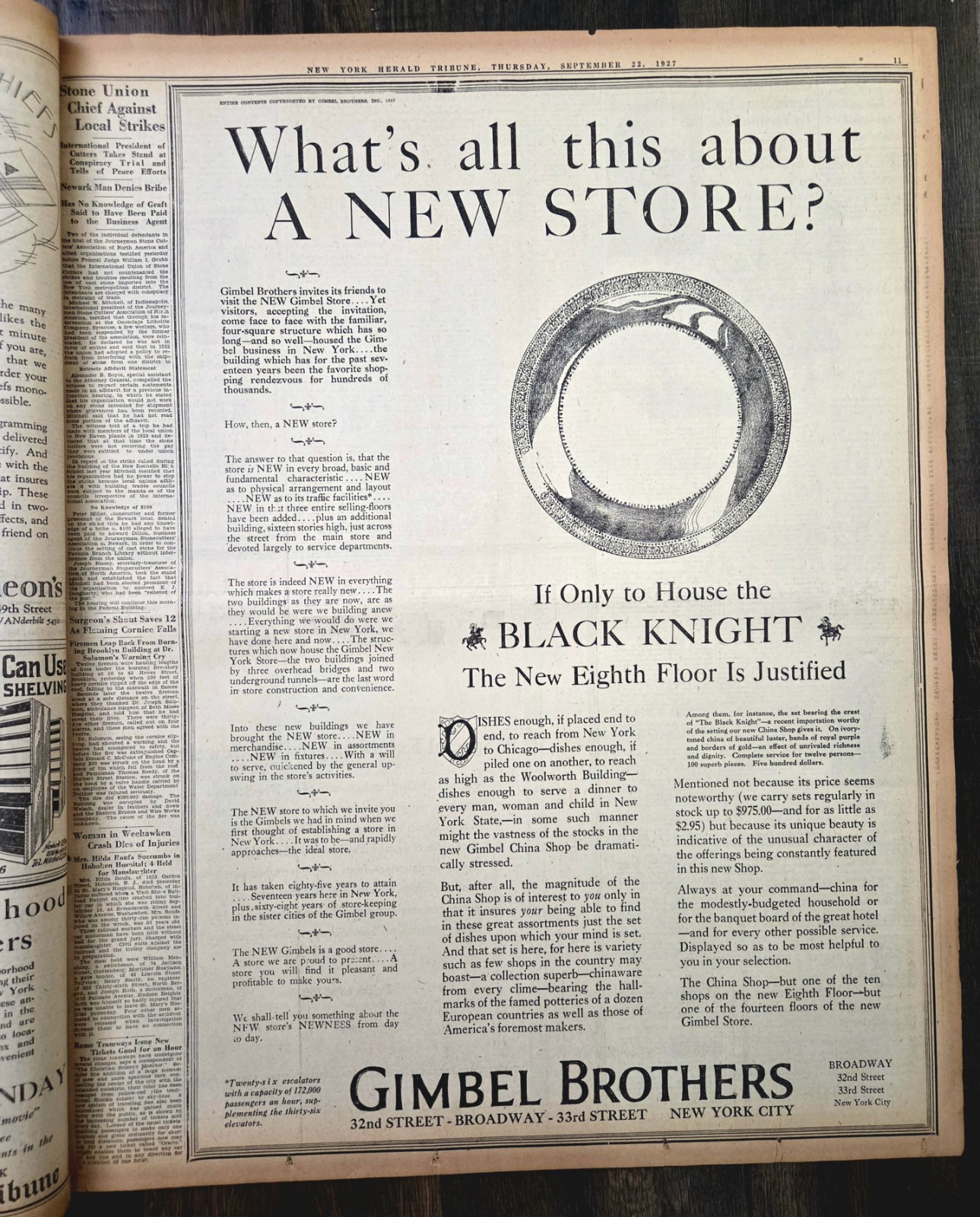 Sept 22, 1927 N.Y Herald Tribune Newspaper: TUNNEY vs DEMPSEY, BABE RUTH 55th