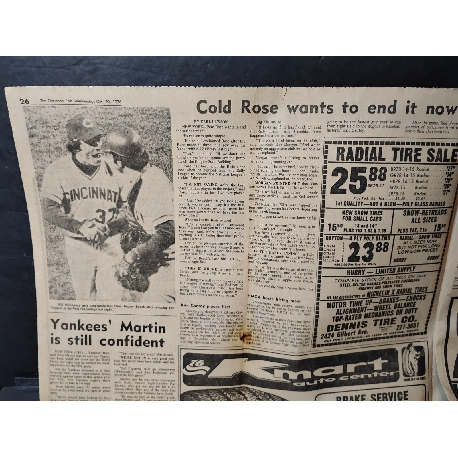 VTG Cincinnati Post Sport Section Reds Yankees Series Rose Driesen 76 Stocks Ads