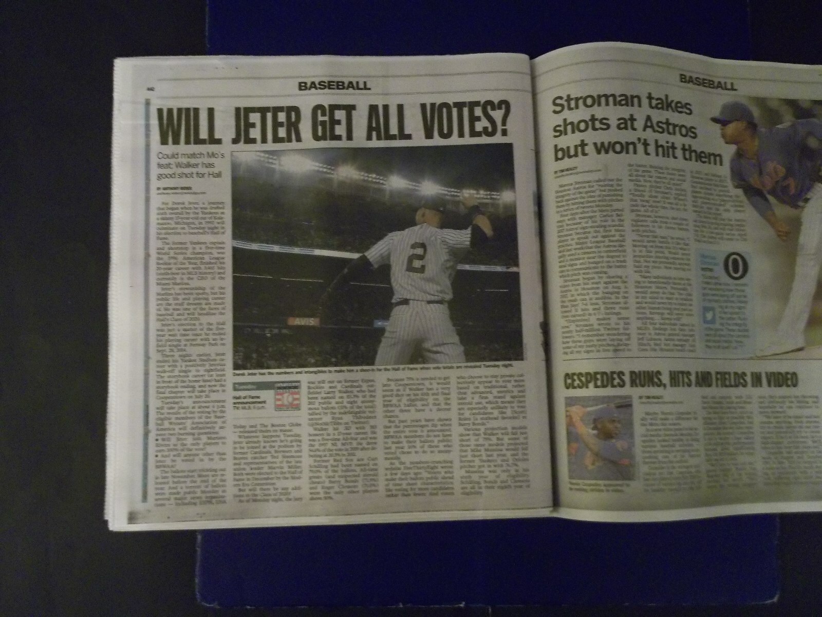 ‘DEREK JETER’ “HALL OF FAME 2020” NEWSDAY 1/21/ & 1/22/20