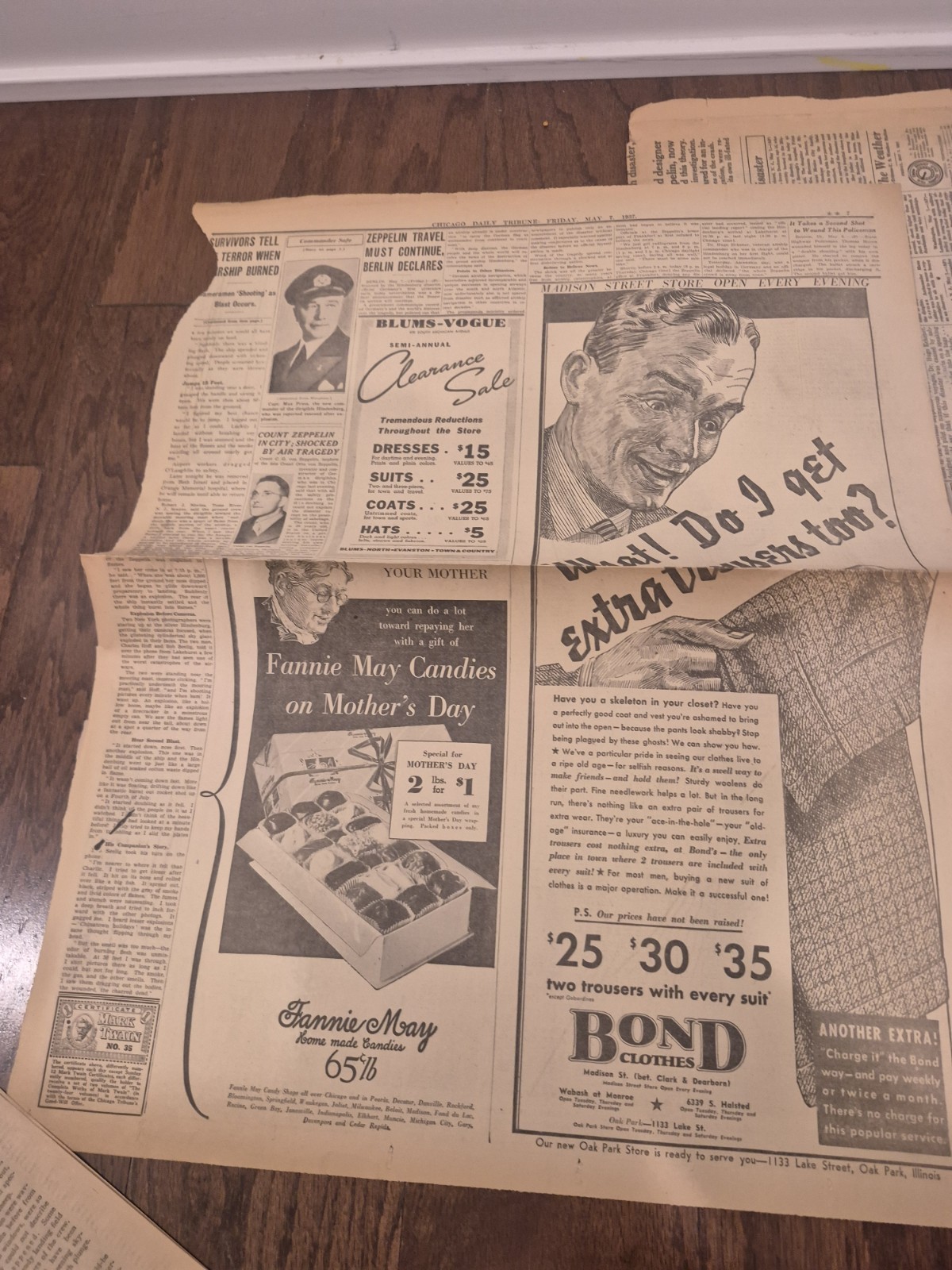 Lot of 2 extra May 7, 1937 Zep Explodes Hindenburg Chicago Daily Gary Post