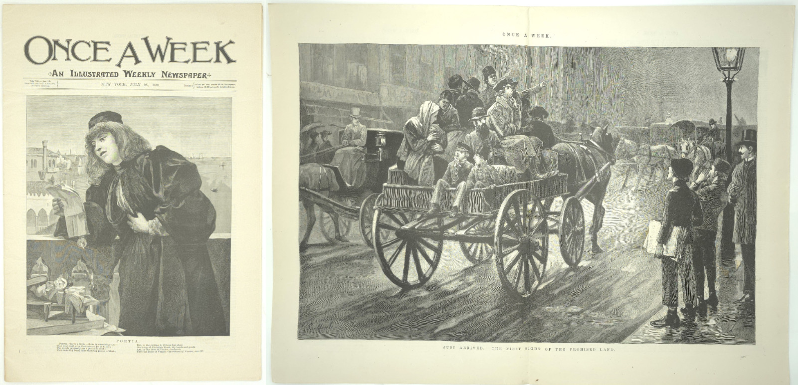 1891 Henry Woods Portia Engraving Once A Week Newspaper B&O RR Bulldog Comic