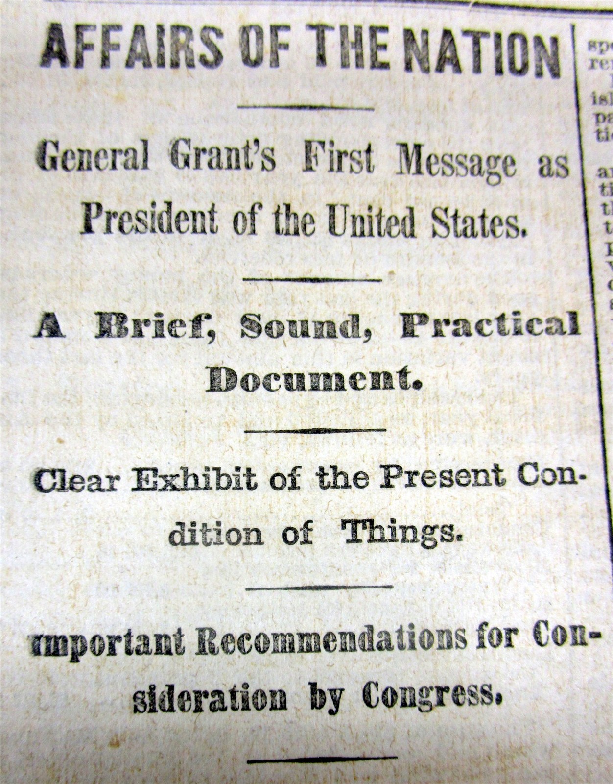 1869 PRESIDENT U S GRANT SPEECH – He calls for CIVIL RIGHTS for freed SLAVES