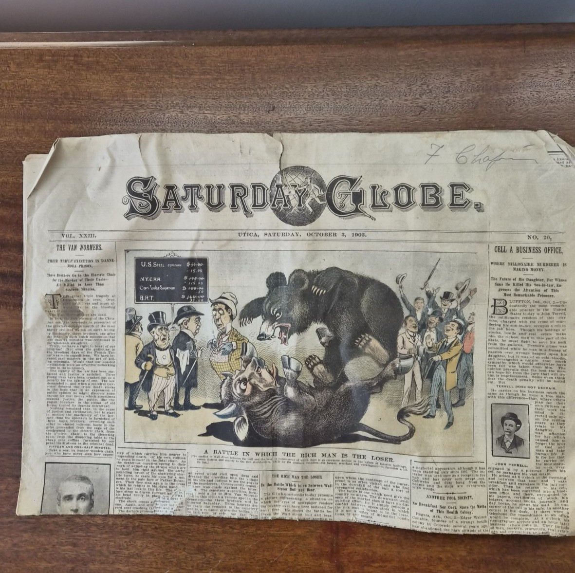 ANTIQUE NEWSPAPER: 1903 Saturday Globe, Utica, NY, Bulls & Bears