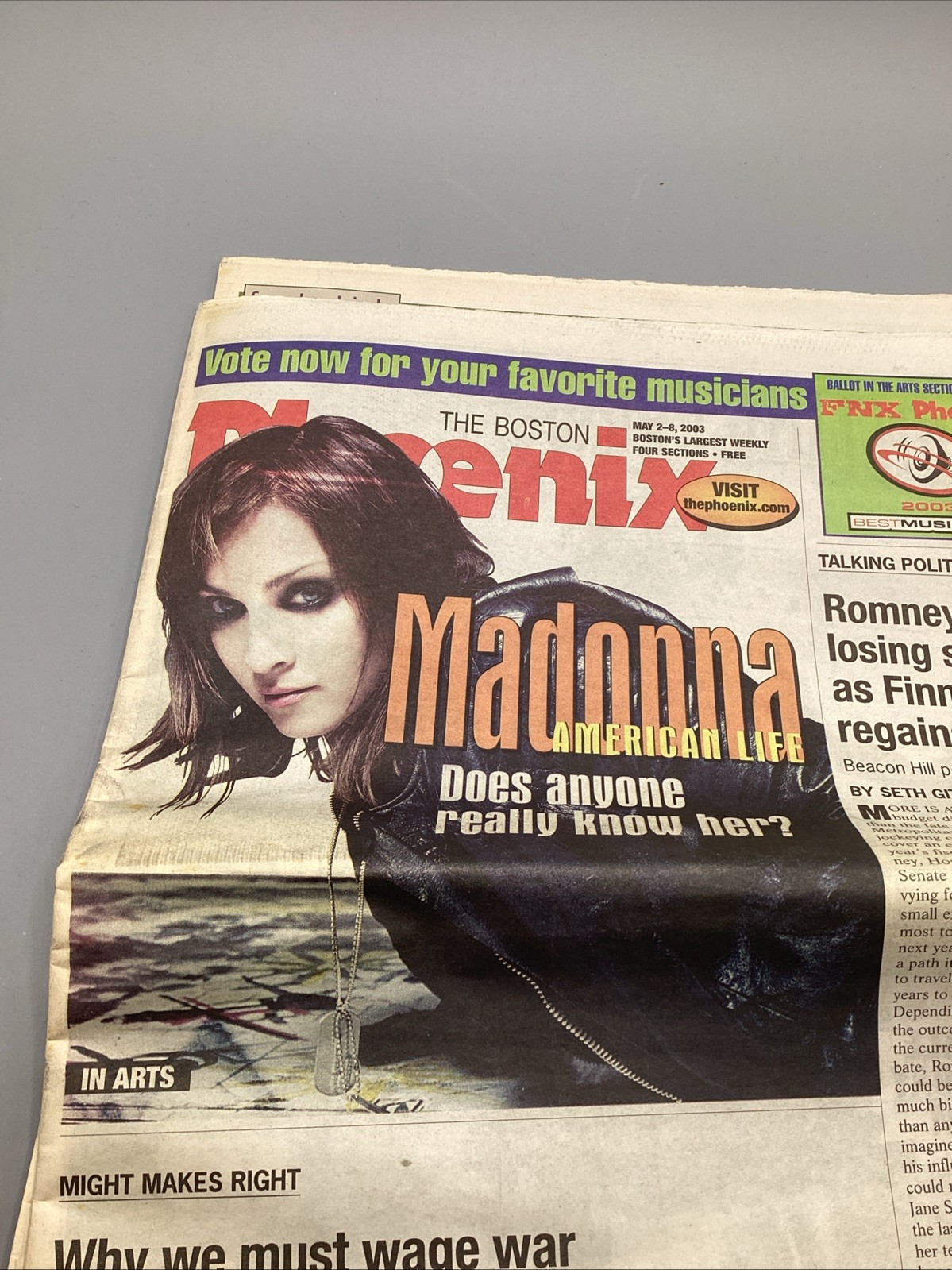 May 2-8 2003 The Boston Phoenix Madonna Cover Full Paper *RARE*