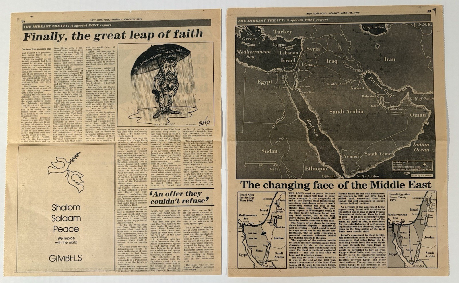 MARCH 26, 1979 NEW YORK POST EGYPT ISRAEL PEACE TREATY SPECIAL SECTION