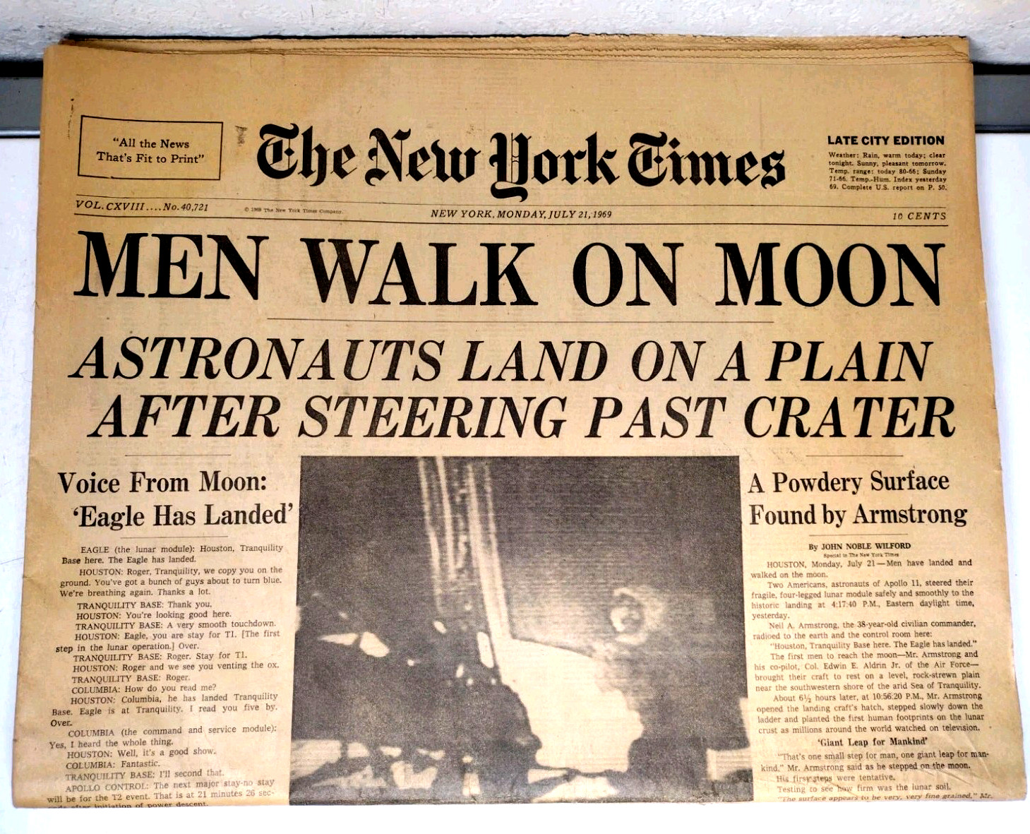 Original New York Times MEN WALK ON MOON July 21, 1969 Complete 4 Part Newspaper