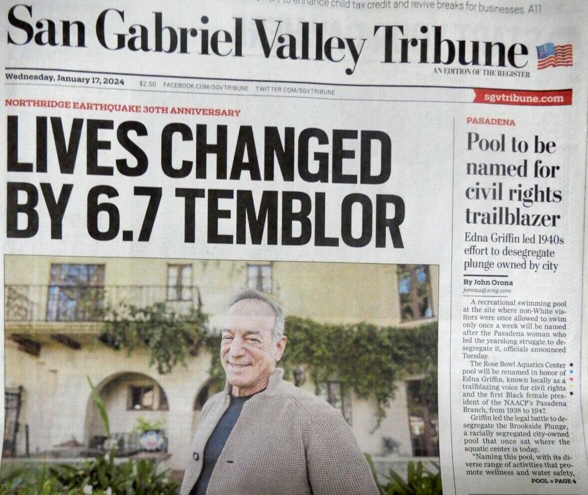 SAN GABRIEL VALLEY TRIBUNE NEWSPAPER January 17, 2024 NORTHRIDGE EARTHQUAKE 30YR