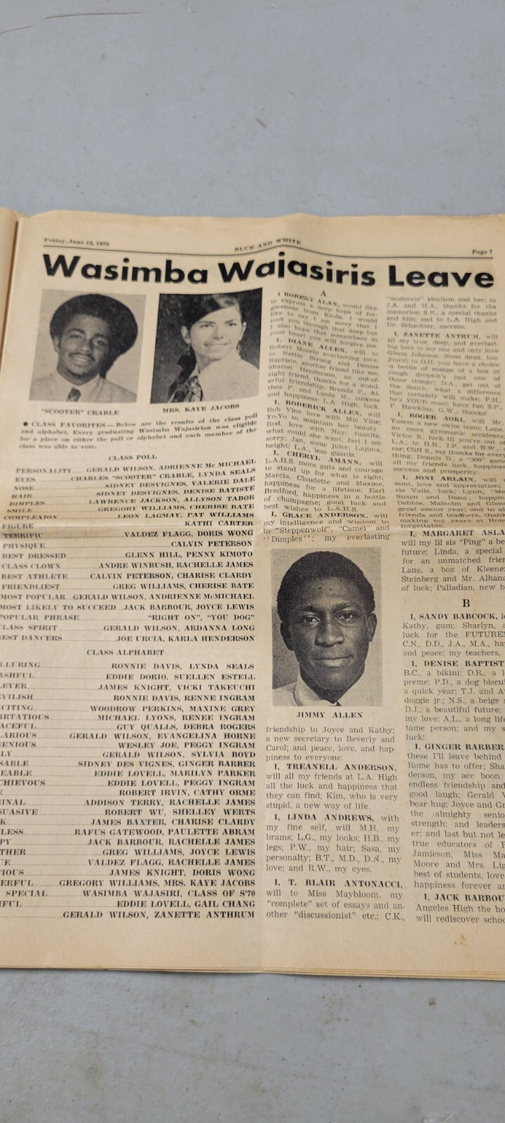 Vintage Rare 1970 LA High School Americana Wassimba Wajasiris Black Newspaper