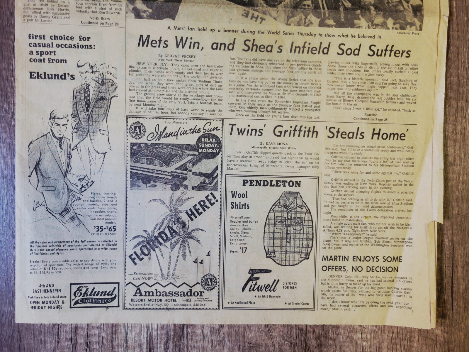 1969 Oct 17: Minneapolis Tribune Sports NY Mets Win World Series! MLB Baseball