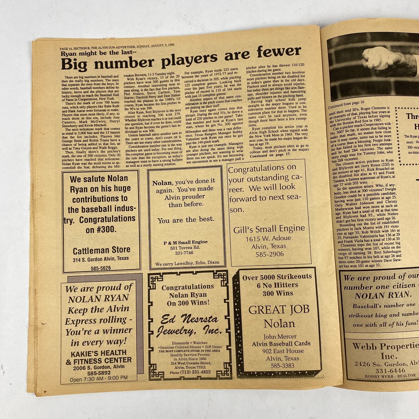 Alvin Sun Advertiser Newspaper Nolan Ryan Baseball Commemorative Edition 1990