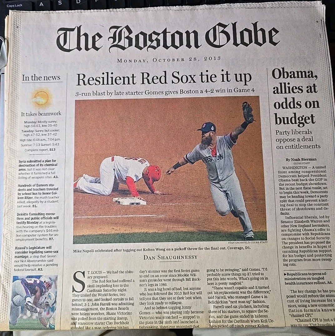 Red Sox 2013 World Series Game 4 Boston Globe October 28 2013 newspaper