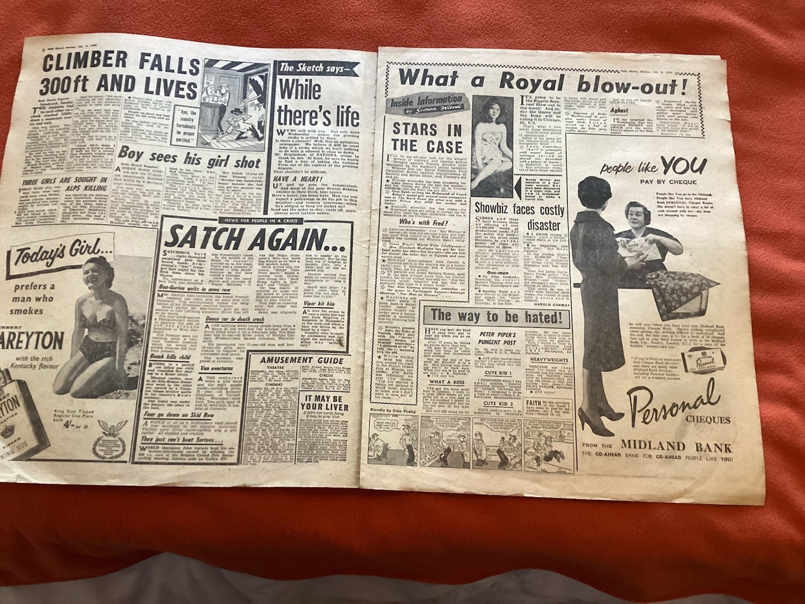 Plane Crash Stirling Moss Crash Sketch July 6 1959 Original Newspaper