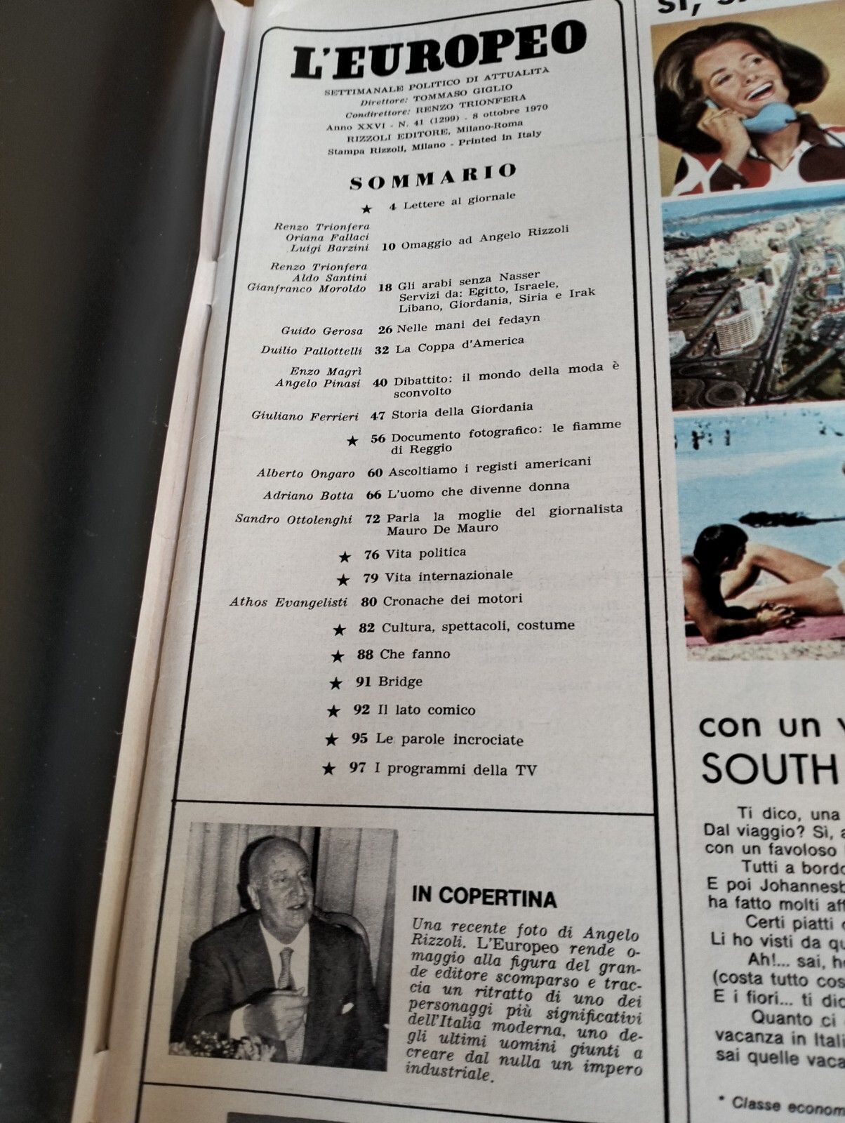 EUROPEAN 1970/41=ANGELO RIZZOLI=AMERICA’S CUP=MAURO DE MAURO=CHRISTINE JORGENSEN