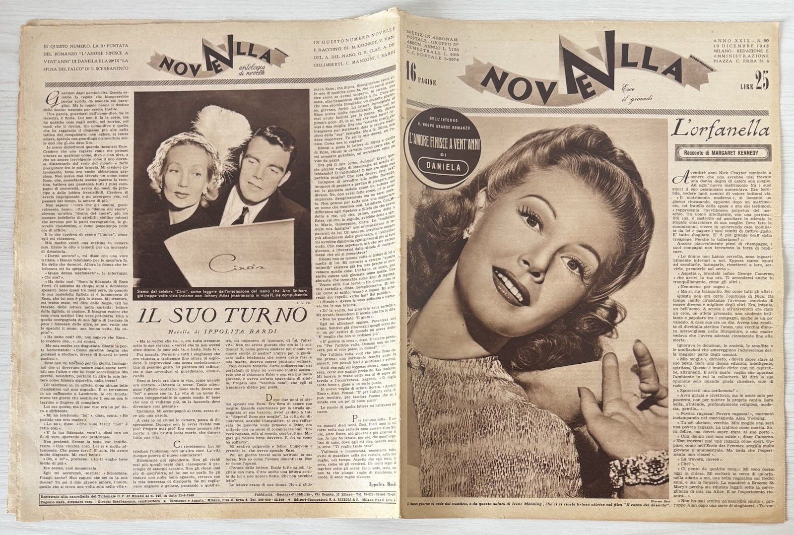 NEWS women’s literary magazine rizzoli No.50 1948 year XXIX irene manning