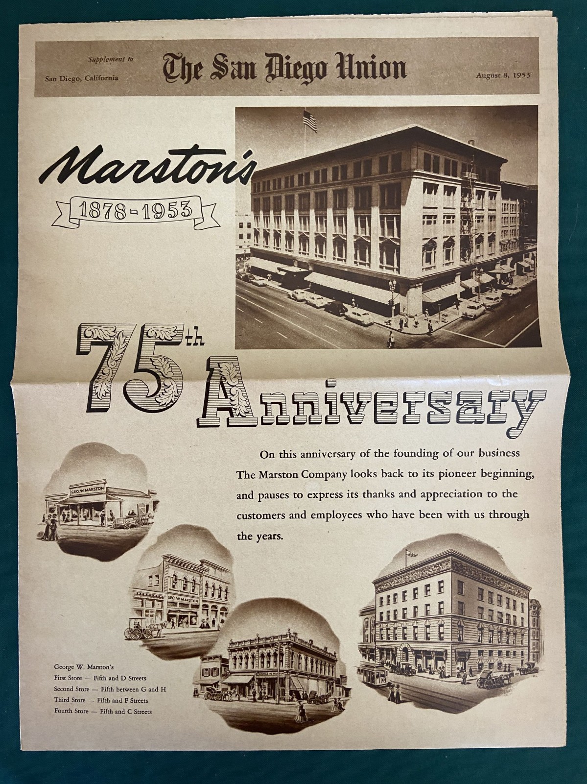 1953 San Diego Union Marston’s 75th Anniversary Newspaper Supplement Photos