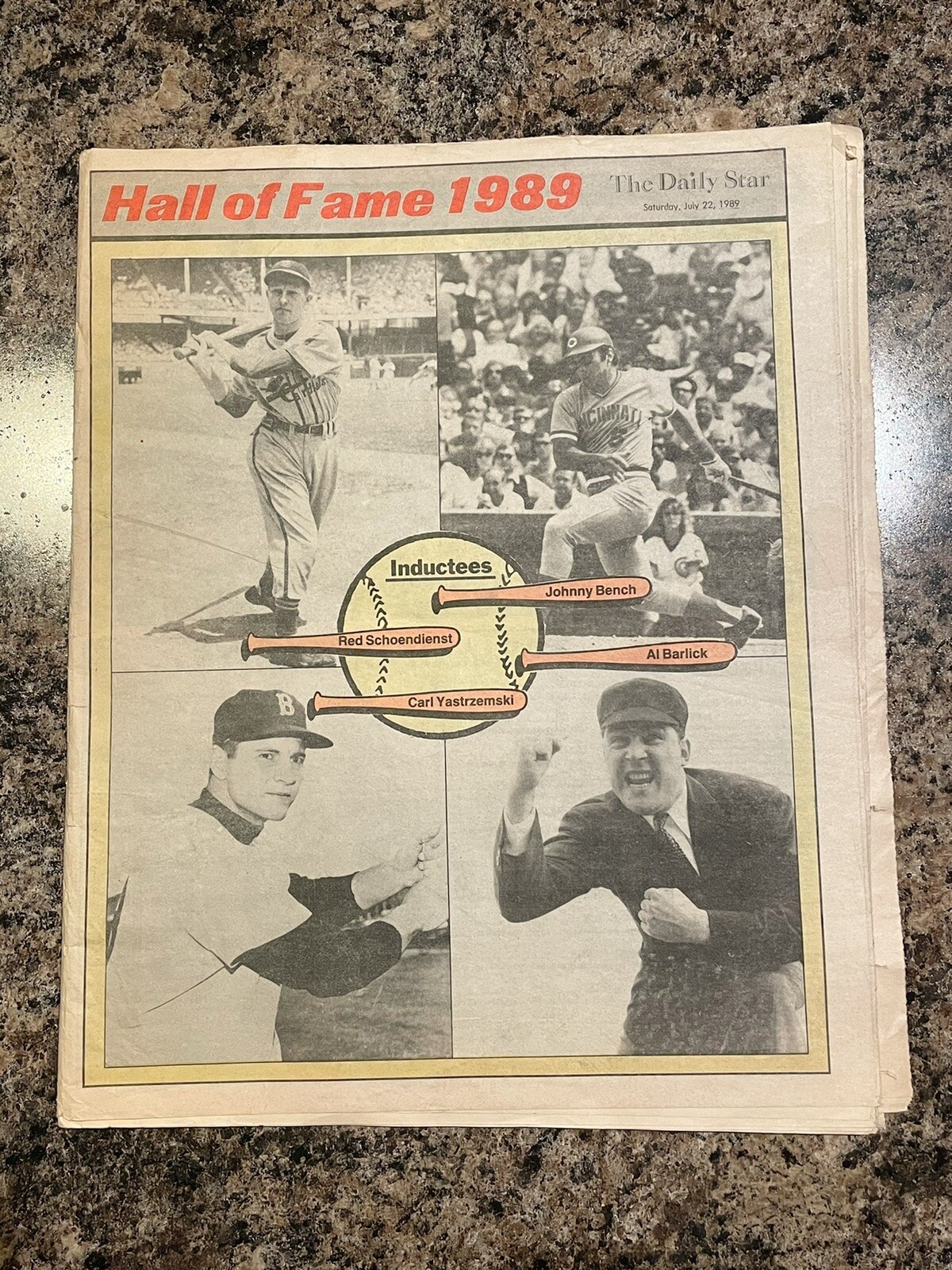 1989 Baseball Ball Of Fame Newspaper. Johnny Bench, Carl Yastrzemski. Red Sox