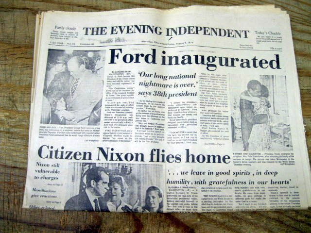 2 1974 OHIO newspapers President RICHARD NIXON RESIGNS Gerald Ford Inaugurated