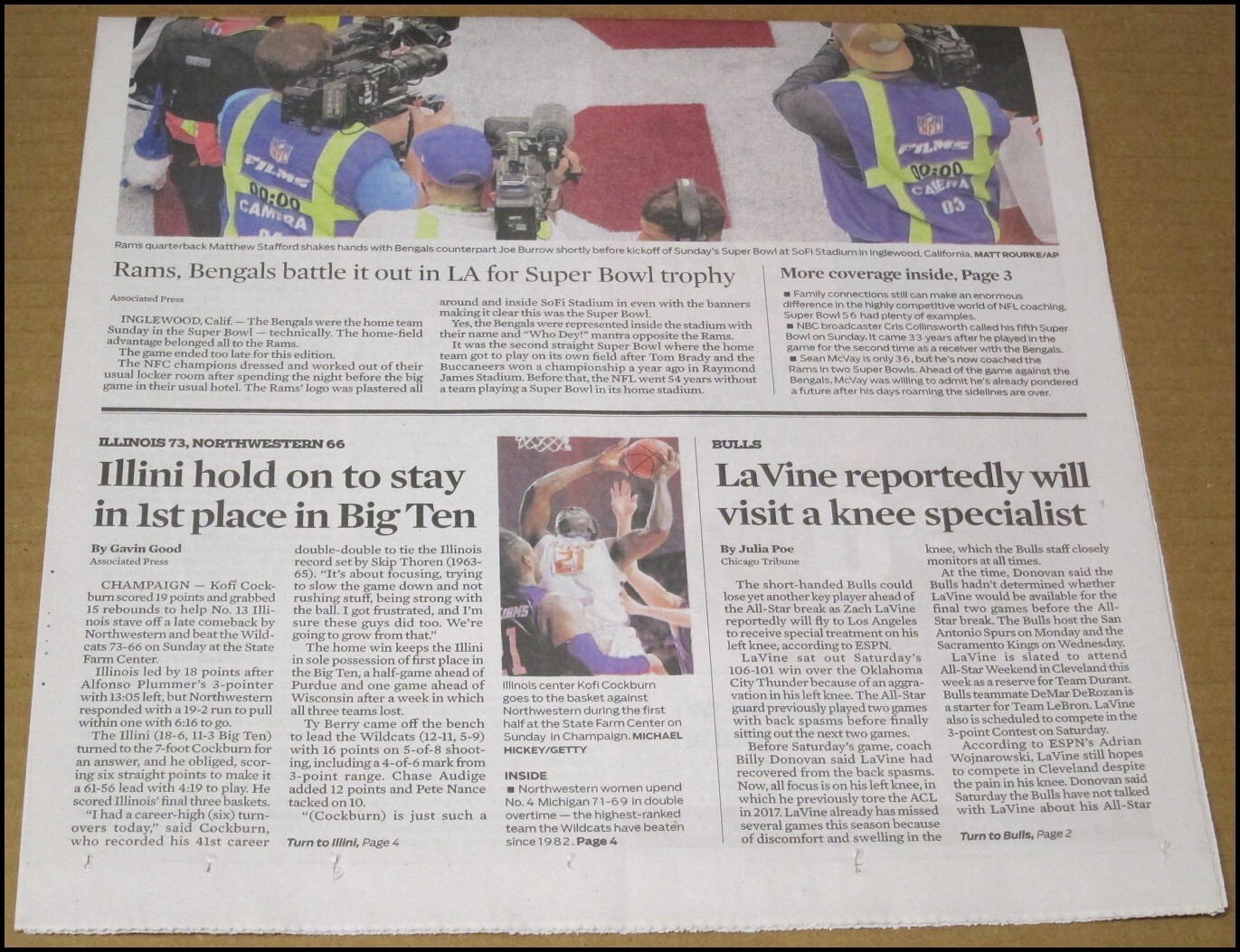 2/14/2022 Chicago Tribune Super Bowl LVI Rams Bengals Matt Stafford Joe Burrow